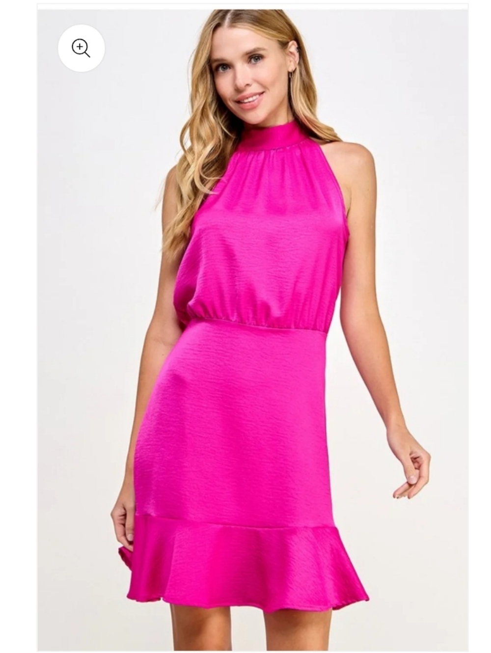 NWT 2 Hearts Magenta Fushia Pink Halter Ruffle Hem Mini Dress - Size Medium
